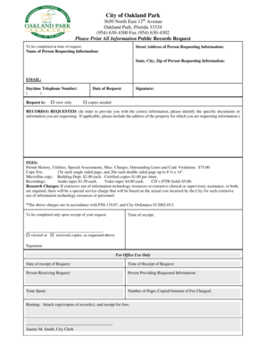 Oakland Park Public Records Request Form