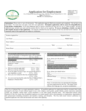 City of Oakland Park Employment Application