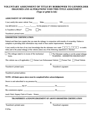 Voluntary Assignment of Title by Borrower to Lienholder