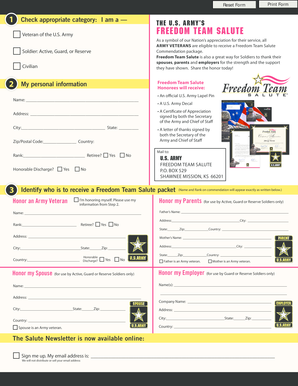 US Army Freedom Team Salute Commendation Form
