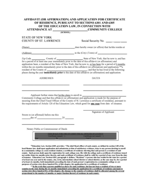 New York Certificate of Residence Application