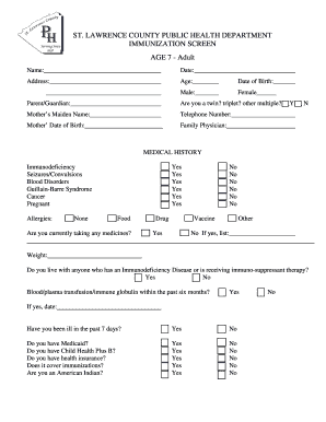 St. Lawrence County Immunization Screen Form