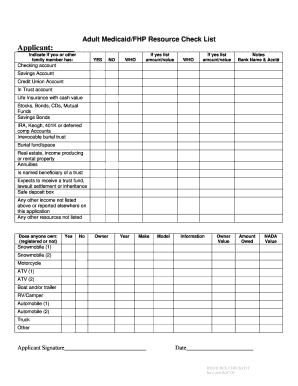 Adult Medicaid FHP Resource Check List