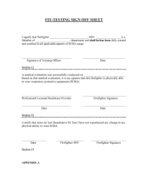 Firefighter SCBA Training Sign Off Sheet