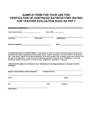 Teacher Evaluation Verification Form