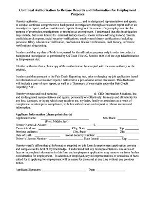 Continual Authorization to Release Records for Employment