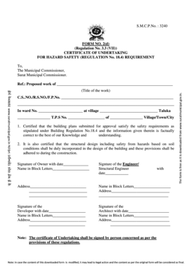 Certificate of Undertaking for Hazard Safety