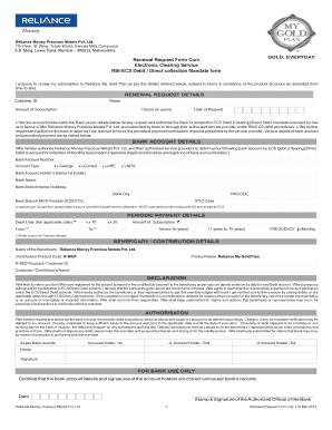 Reliance My Gold Plan Renewal Request Form