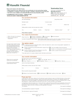 Manulife Financial Termination Form