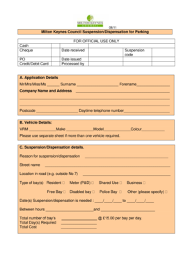 Milton Keynes Parking Suspension/Dispensation Application