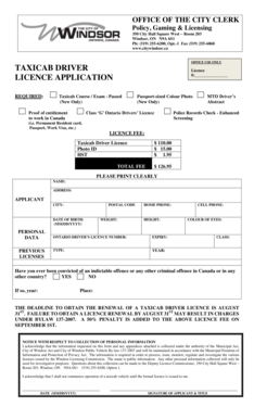 Taxicab Driver Licence Application