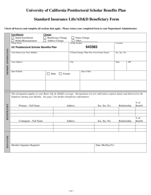 University of California Postdoctoral Scholar Benefits Plan Beneficiary Form