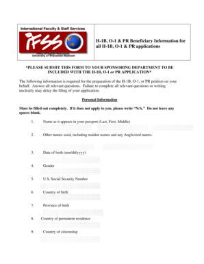H-1B, O-1 & PR Beneficiary Information Form