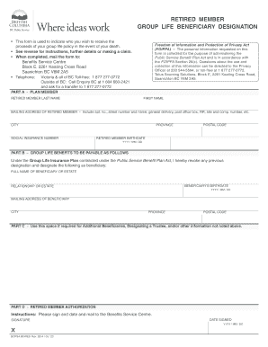 Retired Member Group Life Beneficiary Designation