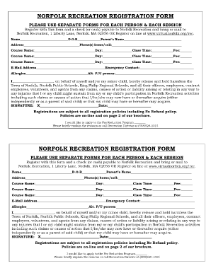 Norfolk Recreation Registration Form