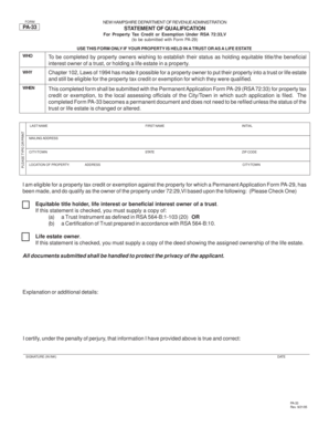 New Hampshire PA-33 Property Tax Credit Form
