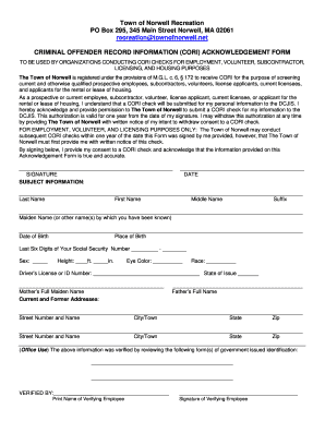CORI Acknowledgement Form