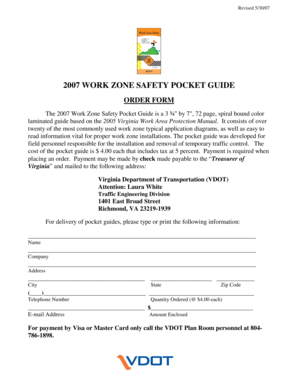 2007 Work Zone Safety Pocket Guide Order Form