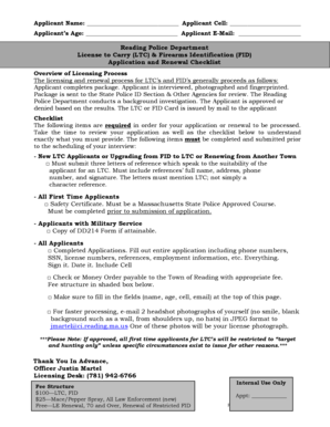 Massachusetts License to Carry Firearms Application