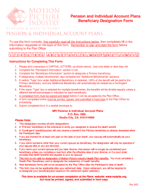 Motion Picture Industry Pension Beneficiary Designation Form
