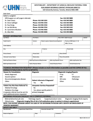Hepatobiliary Surgical Oncology Referral Form