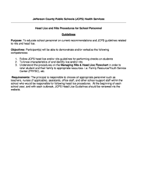 JCPS Head Lice and Nits Procedures for School Personnel