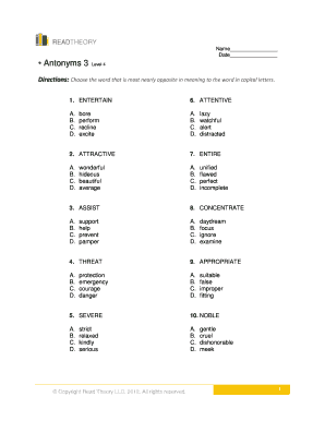Antonyms Level 4 Worksheet
