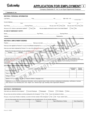 Gadzooks 21 Employment Application