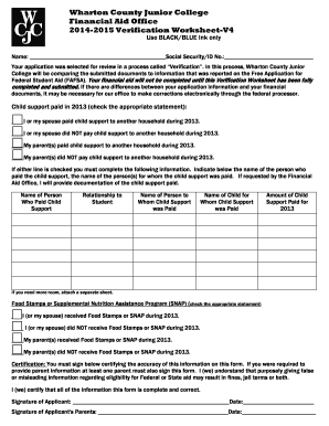 Wharton County Junior College Financial Aid Verification Worksheet