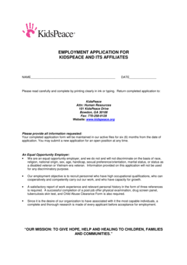 KidsPeace Employment Application Form