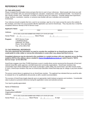AmeriCorps Reference Form