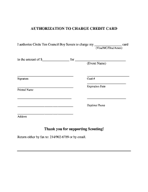 Authorization to Charge Credit Card