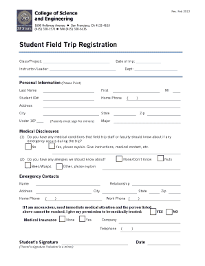 Student Field Trip Registration and Liability Waiver