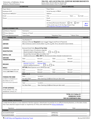 University of California Travel Expense Reimbursement Form