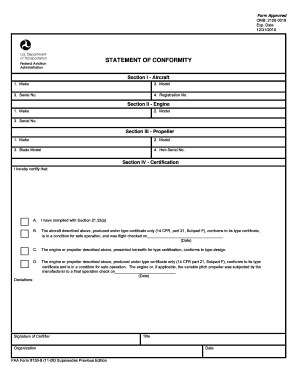 FAA Form 8130-9 Statement of Conformity