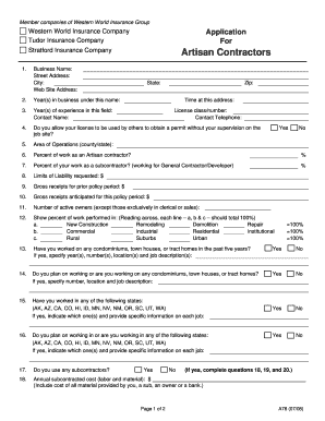 Western World Insurance Group Artisan Contractor Application