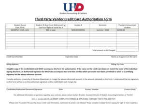 University of Houston-Downtown Credit Card Authorization Form