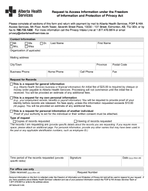 Alberta FOIP & HIA Request Form