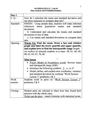 Mathematics II Unit 4 Data Analysis Worksheet