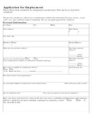 Printable Job Application Form