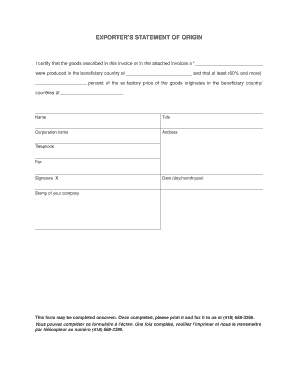 Exporter's Statement of Origin