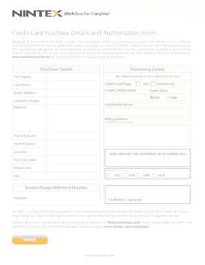 Credit Card Purchase Authorization Form