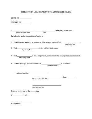 Affidavit in Lieu of Proof of Corporate Filing