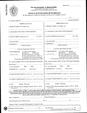 Massachusetts Notice of Intention of Marriage