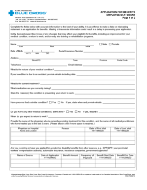 Saskatchewan Blue Cross Employee Benefits Application