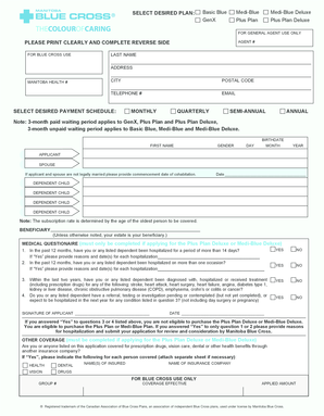 Manitoba Blue Cross Health Insurance Application