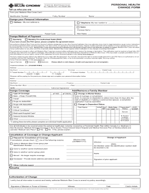 Medavie Blue Cross Personal Health Change Form