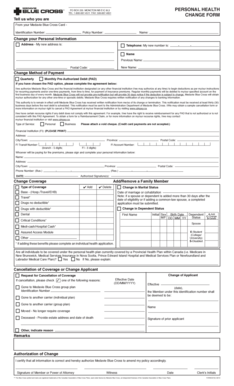 Medavie Blue Cross Personal Health Change Form