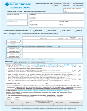 Manitoba Blue Cross Health Insurance Application