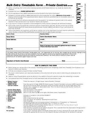 LAMDA Examinations Bulk Entry Timetable Form